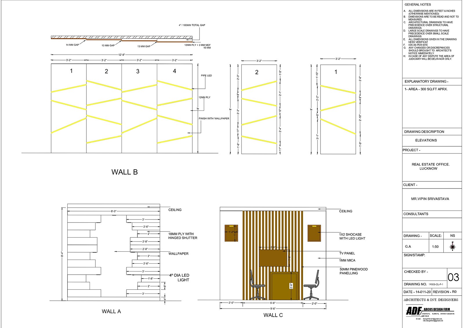 Further elevations, including the slatted counter front and the cabin walls.